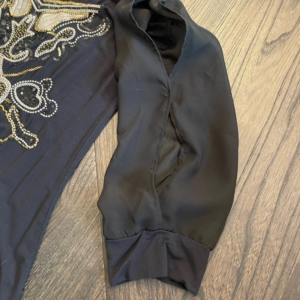 BKE Black and Gold Beaded Top Medium - Picture 3 of 4